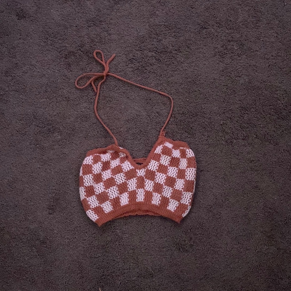 Knit bohemian checkered tank top